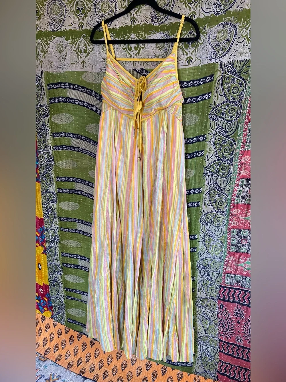 Free People Citrus Combo Poplin Dream Weaver Boho Maxi Dress Size Extra Large - Picture 3 of 16